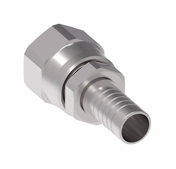 FC8779-0404-333 Aeroquip by Danfoss | Female 37° JIC Swivel PTFE Crimp Fitting | FC Series | Nipple Assembly | -04 Female 37° JIC Swivel x -04 Hose Barb | Stainless Steel