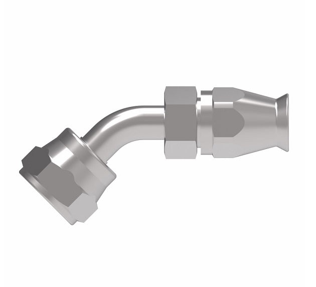 FC9341-0606S Aeroquip by Danfoss | Female SAE 45° Swivel 45° Elbow Super Gem PTFE Reusable Hose Fitting | FC Series | -06 Female SAE 45° Swivel x -06 Reusable Hose End | Steel