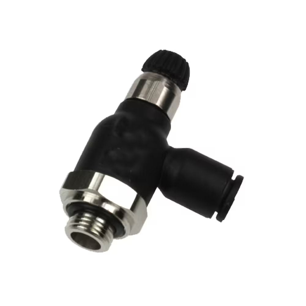 FCC731-8M-2G by Parker | Compact Flow Controls | 8 mm Push-to-Connect x 1/8" Male BSPP Thread | 14 mm Hex 1 | 19 mm Hex 2 | 90° Elbow | Composite Polymer | Pack of 10