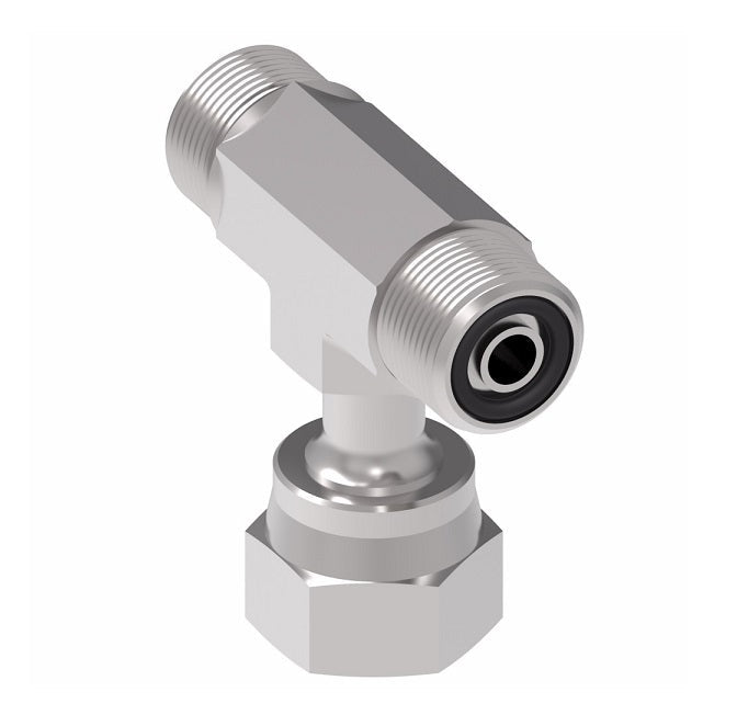 FF1857T0606S Aeroquip by Danfoss | ORS Male/ORS Male/ORS Female Branch Tee Adapter | -06 Male O-Ring Face Seal x -06 Male O-Ring Face Seal x -06 Female O-Ring Face Seal | Steel
