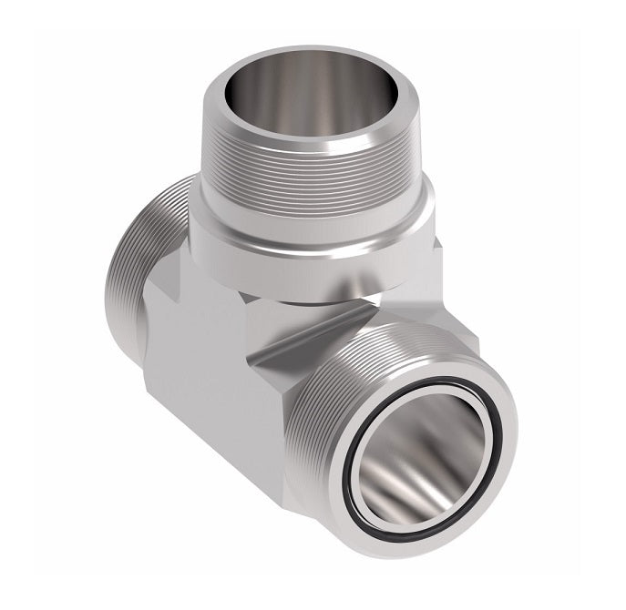 FF2001T0404S Aeroquip by Danfoss | ORS/ORS/Male NPTF Branch Tee Adapter | -04 Male O-Ring Face Seal x -04 Male O-Ring Face Seal x -04 Male NPTF | Steel
