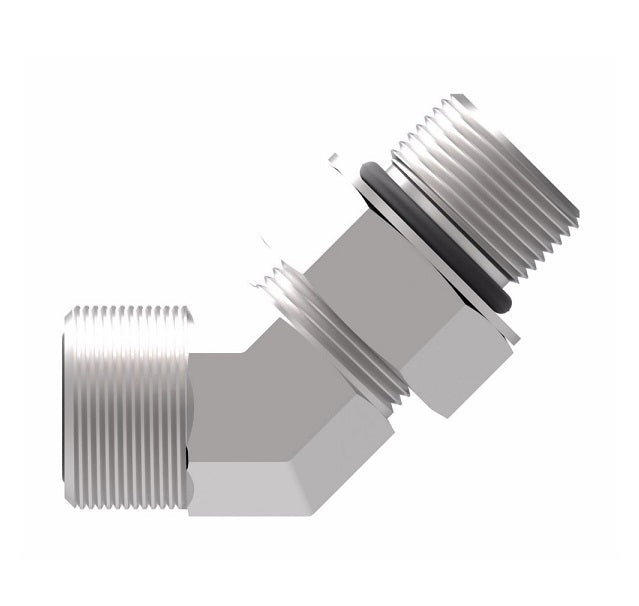 FF2068T1010S Aeroquip by Danfoss | ORS/SAE O-Ring Boss (adj.) 45° Elbow Adapter | -10 Male O-Ring Face Seal x -10 Male SAE O-Ring Boss | Steel
