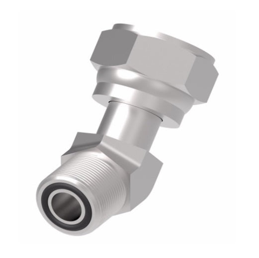 FF2133T0606S Aeroquip by Danfoss | ORS Male/ORS Female 45° Elbow Adapter | -06 Male O-Ring Face Seal x -06 Female O-Ring Face Seal | Steel