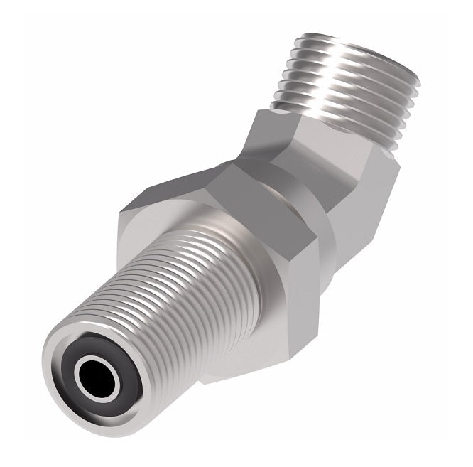 FF2144T0606S Aeroquip by Danfoss | ORS Male/ORS Male 45° Elbow Bulkhead Adapter | -06 Male O-Ring Face Seal x -06 Male O-Ring Face Seal | Steel