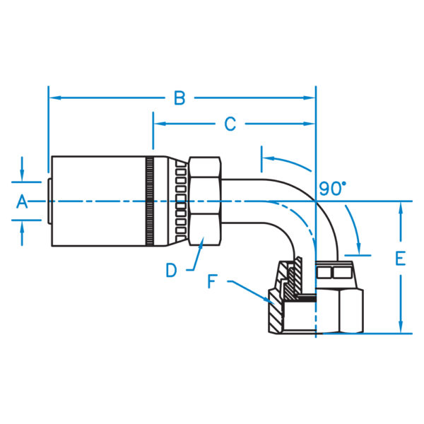 FFX90-10-12-SST by Kurt Hydraulics | Jump Size | Female O-Ring Face Seal | 90° Elbow | Swivel | PTFE Coupling | for 5/8" Hose ID