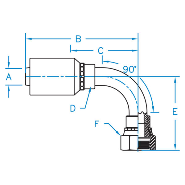 FFX90-16-16-WHP by Kurt Hydraulics | Ultra High Pressure Non Skive | 90° Elbow | Female O-Ring Face Seal | Swivel | for 1" Hose ID