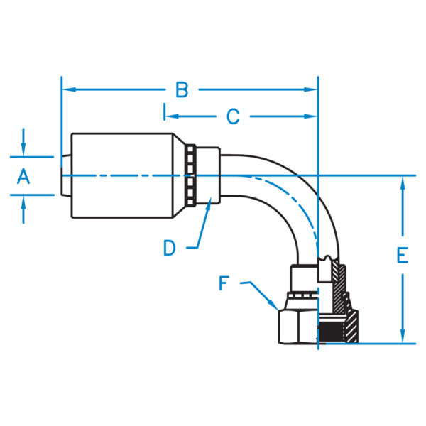 FFX90L-12-12-WHP by Kurt Hydraulics | Ultra High Pressure Non Skive | 90° Long Drop Elbow | Female O-Ring Face Seal | Swivel | for 3/4" Hose ID