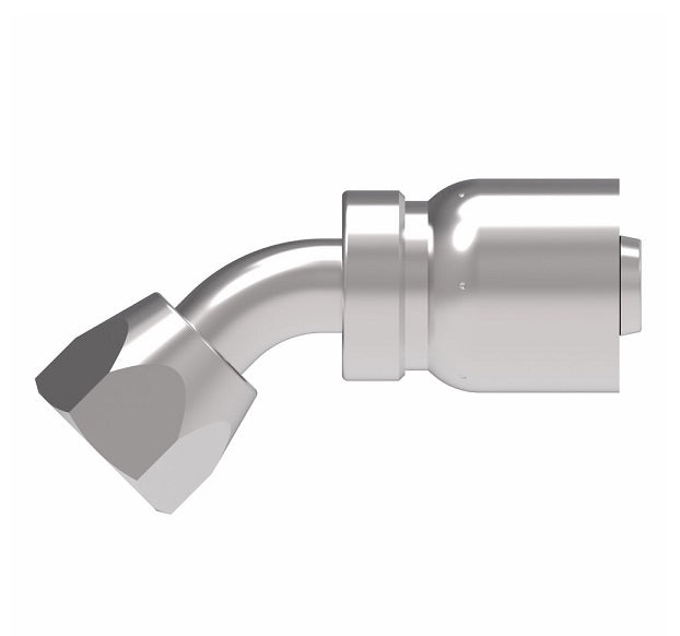 FJ3243-0404S Aeroquip by Danfoss | Female Universal Swivel 45° Elbow 100R5 Crimp Fitting | FJ Series | -04 Female JIC Swivel (Also Couples w/ SAE 45° Flare) x -04 Hose Barb | Steel