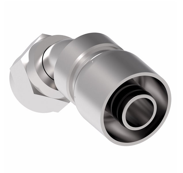 FJ3243-1012S Aeroquip by Danfoss | Female Universal Swivel 45° Elbow 100R5 Crimp Fitting | FJ Series | -10 Female JIC Swivel (Also Couples w/ SAE 45° Flare) x -12 Hose Barb | Steel