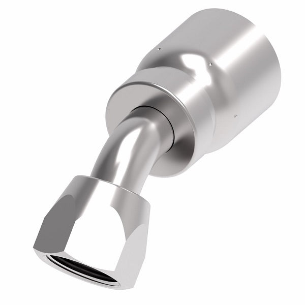 FJ3243-0505S Aeroquip by Danfoss | Female Universal Swivel 45° Elbow 100R5 Crimp Fitting | FJ Series | -05 Female JIC Swivel (Also Couples w/ SAE 45° Flare) x -05 Hose Barb | Steel