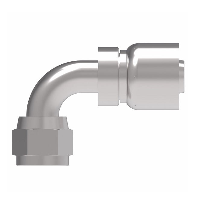 FJ3244-0404S Aeroquip by Danfoss | Female Universal Swivel 90° Elbow 100R5 Crimp Fitting | FJ Series | -04  Female JIC Swivel (Also Couples w/ SAE 45° Flare) x -04 Hose Barb | Steel