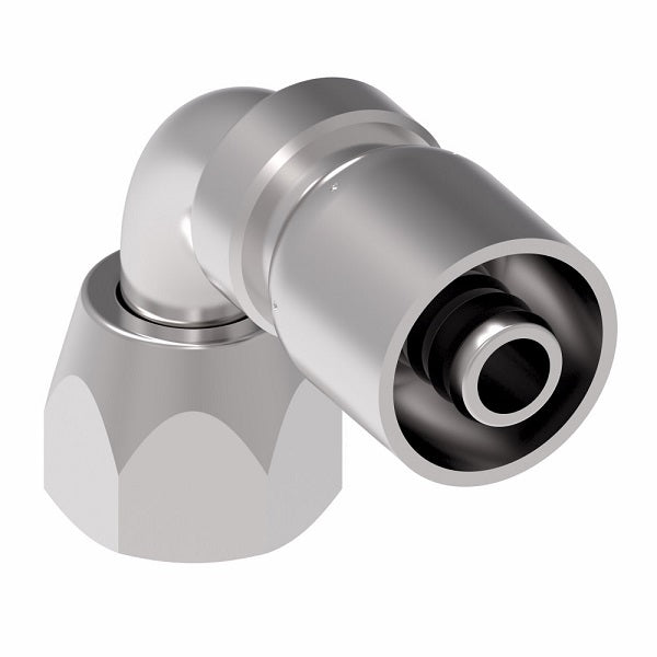 FJ3244-0810S Aeroquip by Danfoss | Female Universal Swivel 90° Elbow 100R5 Crimp Fitting | FJ Series | -08  Female JIC Swivel (Also Couples w/ SAE 45° Flare) x -10 Hose Barb | Steel
