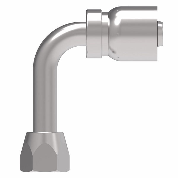 FJ3245-1010S Aeroquip by Danfoss | Female Universal Swivel Long Drop 90° Elbow 100R5 Crimp Fitting | FJ Series | -10  Female JIC Swivel (Also Couples w/ SAE 45° Flare) x -10 Hose Barb | Steel