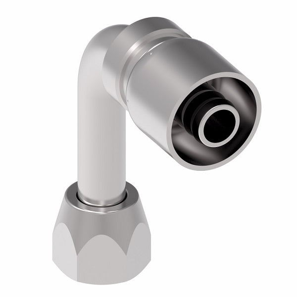 FJ3245-0404S Aeroquip by Danfoss | Female Universal Swivel Long Drop 90° Elbow 100R5 Crimp Fitting | FJ Series | -04  Female JIC Swivel (Also Couples w/ SAE 45° Flare) x -04 Hose Barb | Steel