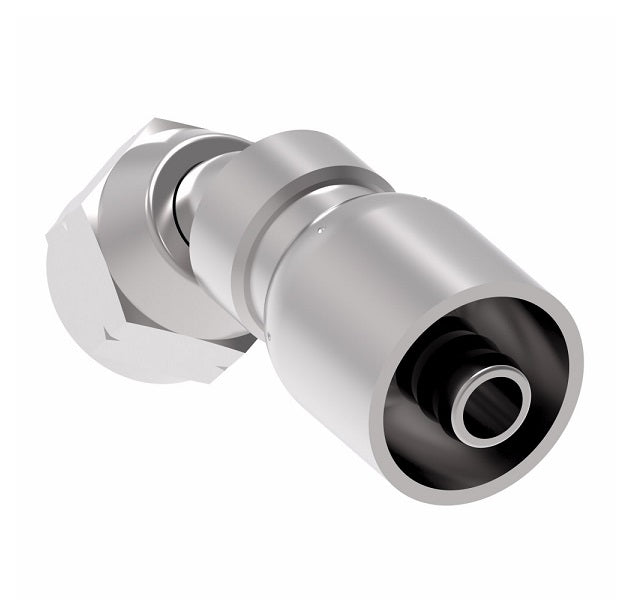 FJ3246-0606S Aeroquip by Danfoss | Female SAE 45° Swivel 45° Elbow 100R5 Crimp Fitting | FJ Series | -06 Female SAE 45° Swivel x -06 Hose Barb | Steel