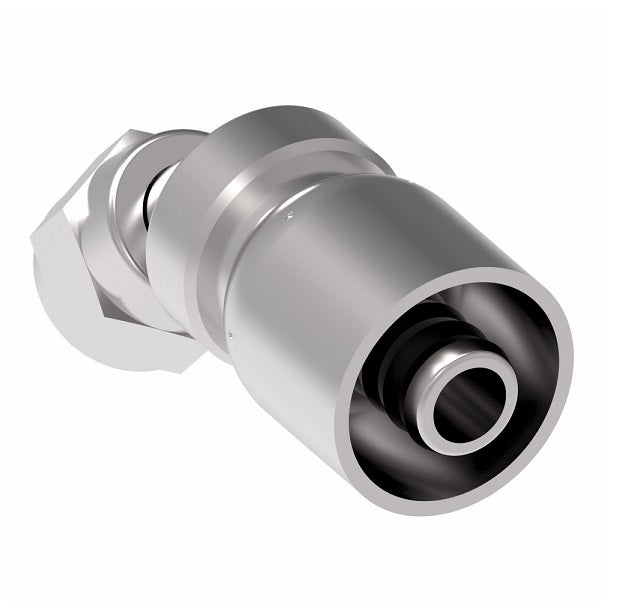 FJ3249-2020S Aeroquip by Danfoss | Female 37° JIC Swivel 45° Elbow 100R5 Crimp Fitting | FJ Series | -20 Female 37° JIC Swivel x -20 Hose Barb | Steel