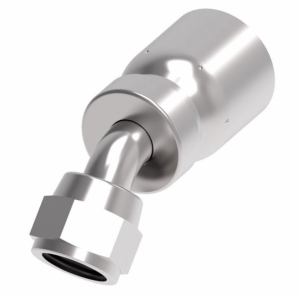 FJ3249-0608S Aeroquip by Danfoss | Female 37° JIC Swivel 45° Elbow 100R5 Crimp Fitting | FJ Series | -06 Female 37° JIC Swivel x -08 Hose Barb | Steel
