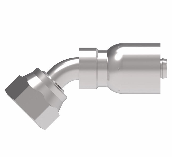 FJ3254-1010S Aeroquip by Danfoss | Female ORS Swivel 45° Elbow 100R5 Crimp Fitting | FJ Series | -10 Female O-Ring Face Seal Swivel x -10 Hose Barb | Steel