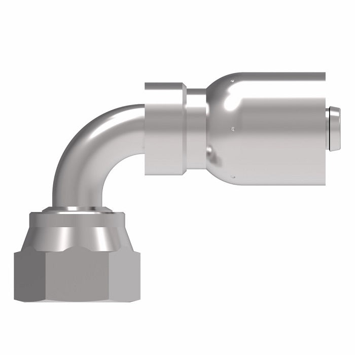 FJ3255-0406S Aeroquip by Danfoss | Female ORS Swivel 90° Elbow 100R5 Crimp Fitting | FJ Series | -04 Female O-Ring Face Seal Swivel x -06 Hose Barb | Steel