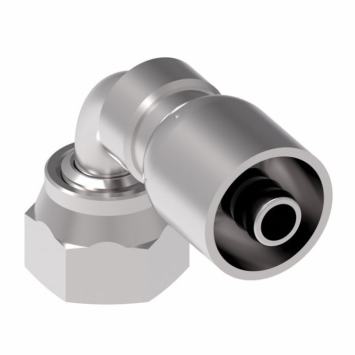 FJ3255-0608S Aeroquip by Danfoss | Female ORS Swivel 90° Elbow 100R5 Crimp Fitting | FJ Series | -06 Female O-Ring Face Seal Swivel x -08 Hose Barb | Steel