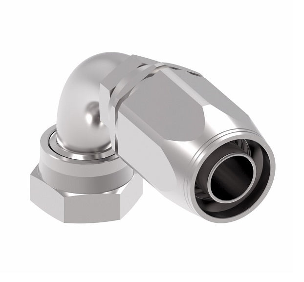 FJ7346-0606S Aeroquip by Danfoss | Female ORS Swivel Short Drop 90° Elbow 100R2 TTC Reusable Hose Fitting | FJ Series | -06 Female O-Ring Face Seal Swivel x -06 Reusable Hose End | Steel