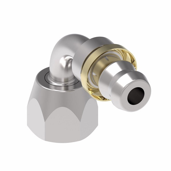 FJ7358-0606S Aeroquip by Danfoss | Female ORS Swivel 90° Elbow Socketless Reusable Hose Fitting | FJ Series | -06 Female O-Ring Face Seal Swivel x -06 Push-On Hose Barb | Steel