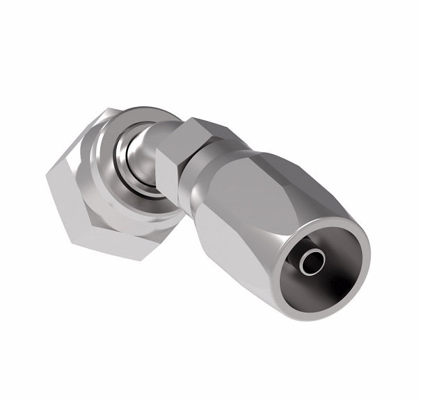 FJ9707-0404S Aeroquip by Danfoss | Female ORS Swivel 45° Elbow 100R5 Reusable Hose Fitting | -04 Female O-Ring Face Seal Swivel x -04 Reusable Hose End | Steel