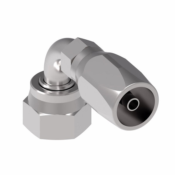 FJ9708-1616S Aeroquip by Danfoss | Female ORS Swivel Short Drop 90° Elbow 100R5 Reusable Hose Fitting | -16 Female O-Ring Face Seal Swivel x -16 Reusable Hose End | Steel