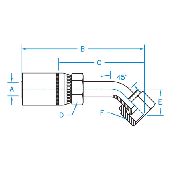 FJX45-05-04-SST by Kurt Hydraulics | Jump Size | Female JIC | 45° Elbow | Swivel | PTFE Coupling | for 5/16" Hose ID