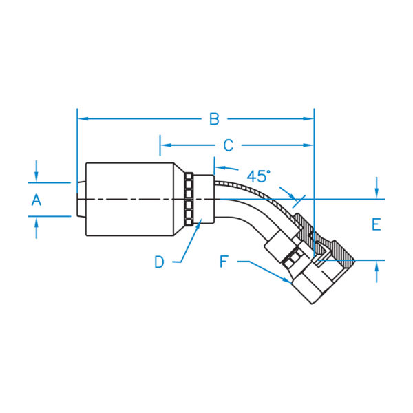 FJX45-12-12-WHP by Kurt Hydraulics | Ultra High Pressure Non Skive | Female JIC | 45° Elbow | Swivel | for 3/4" Hose ID