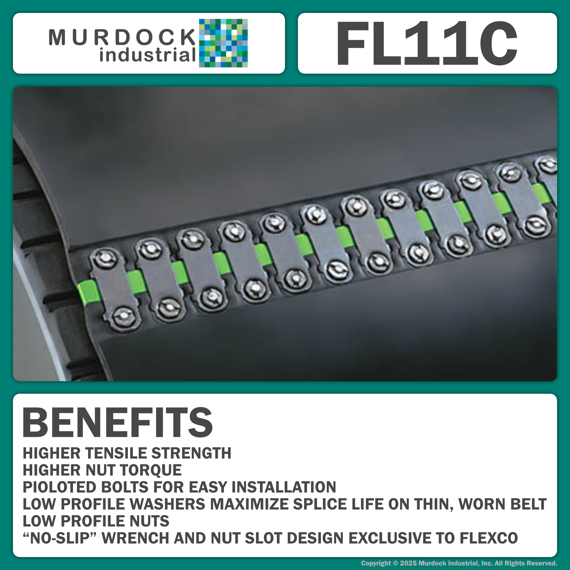 FL11C by Flexco | #30889 | Flexco-LOK® Belt Tape | For Fastener # 190, 1-1/2, 2, 2-1/4 | Tape Width: 11/16" | For Installation of Bolt Solid Plate Fastening Systems