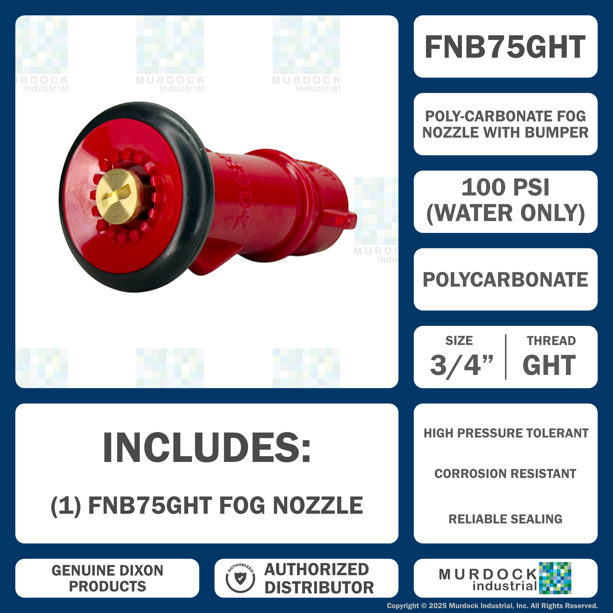 FNB75GHT by Dixon Valve | Fog Nozzle with Bumper | 3/4" Female GHT | Polycarbonate
