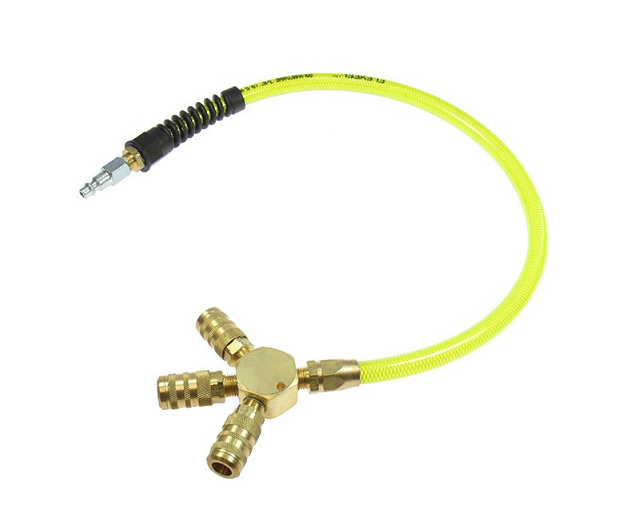 FP0624C-15XTY by Coilhose | Flexeel Pigtail Manifold | 1/4" 6 ball Industrial Coupler | Trans Yellow | Polyurethane | 24ft