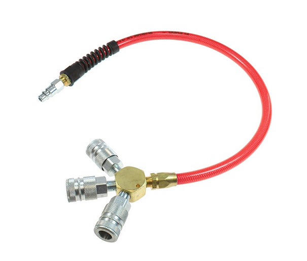 FP0636C-58CTR by Coilhose | Flexeel Pigtail Manifold | 3/8" Industrial Interchange | Trans Red | Polyurethane | 36ft