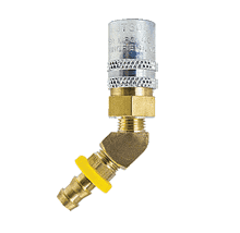 BLFS226VP by ZSi-Foster | Quick Disconnect | FJT Series | 1/4" One Way Valved Socket | 1/4" x 3/8" Body x ID | Push-On Hose Stem | Ball Lock | 45° Elbow | Brass