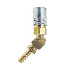 FS225V by ZSi-Foster | Quick Disconnect | FJT Series | 1/4" One Way Valved Socket | 5/16" ID | Hose Stem | 45° Elbow | Brass