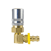 FS318VP2 by ZSi-Foster | Quick Disconnect | FJT Series | 3/8" Two Way Valved Socket | 1/2" ID | Push-On Hose Stem | 90° Elbow | Brass