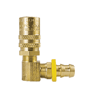 BLFS318HFP by ZSi-Foster | Quick Disconnect | FJT Series | 3/8" High Flow Straight-Thru Socket | 1/2" ID | Push-On Hose Stem | Ball Lock | 90° Elbow | Brass