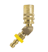 FS328P by ZSi-Foster | Quick Disconnect | FJT Series | 3/8" Straight Thru Socket | 1/2" ID | Push-On Hose Stem | 45° Elbow | Brass