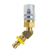 BLFS326VP by ZSi-Foster | Quick Disconnect | FJT Series | 3/8" One Way Valved Socket | 3/8" Body x ID | Push-On Hose Stem | Ball Lock | 45° Elbow | Brass