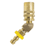 FS526P by ZSi-Foster | Quick Disconnect | FJT Series | 1/2" Straight-Thru Socket | 3/4" ID | Push-On Hose Stem | 45° Elbow | Brass