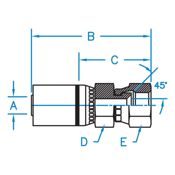 FSX-12-12-SST by Kurt Hydraulics | Female SAE 45° | Swivel | PTFE Coupling | for 3/4" Hose ID