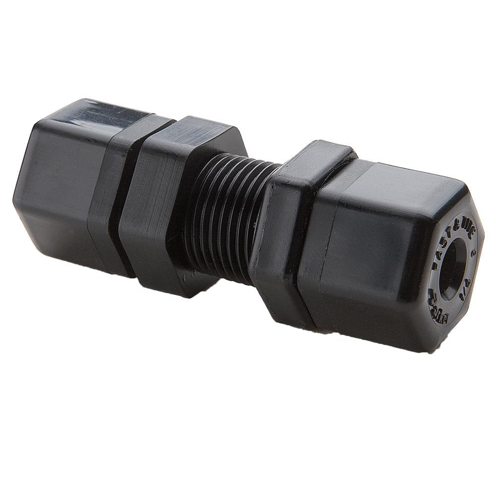 P5BU5 by Parker | Bulkhead Union | 5/16" Tube OD | 13/16" Hex | 2.17" Length | Straight | Black | Polypropylene