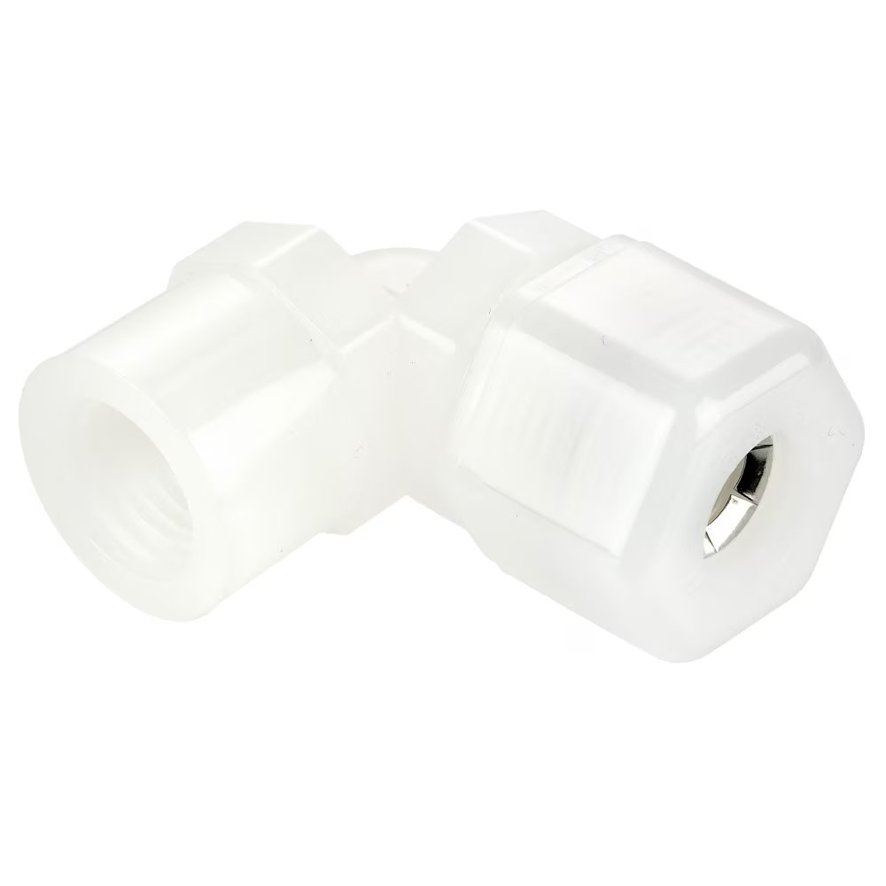 N6FE4 by Parker | Threaded Fitting | 3/8" Tube OD x 1/4" Female NPTF Thread | 13/16" Hex | 90° Elbow | Natural | Nylon