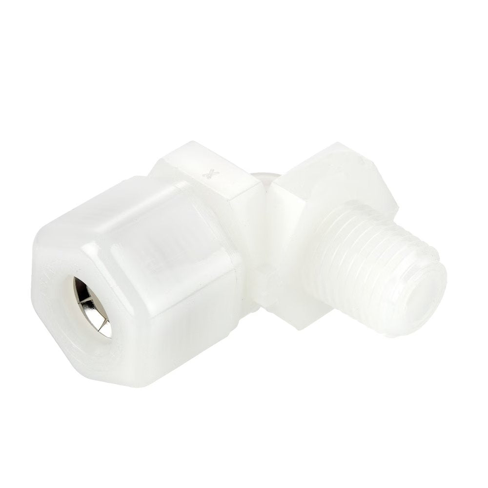 N4ME6 by Parker | Threaded Fitting | 1/4" Tube OD x 3/8" Male NPTF Thread | 3/4" Hex | 90° Elbow | Natural | Nylon