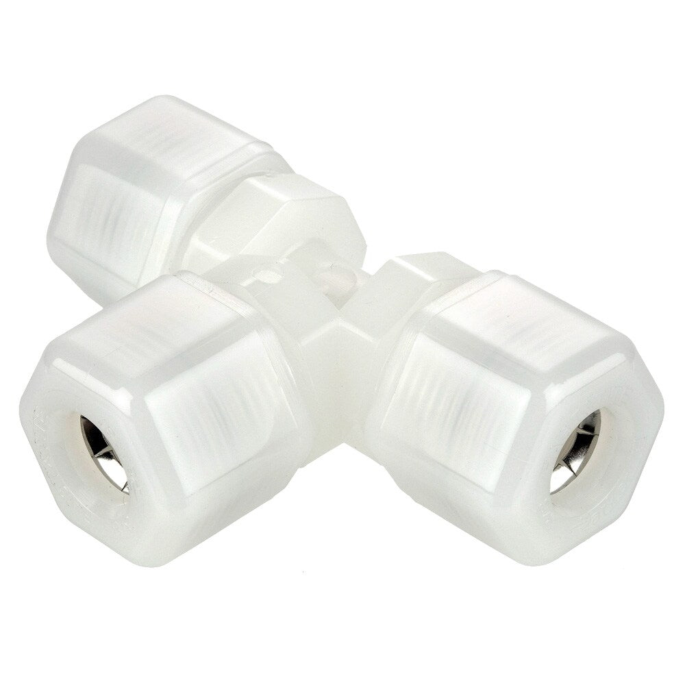 N4TU4 by Parker | Tube to Tube Fitting | 1/4" Tube OD | 11/16" Hex | 2.18" Length | Tee | Natural | Nylon