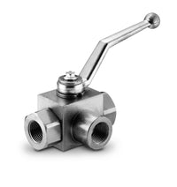 GE3L08SAE by Midland | High Pressure Full Port Three-Way Ball Valve | 3/4-16 Female UNF x 3/4-16 Female UNF x 3/4-16 Female UNF | Steel