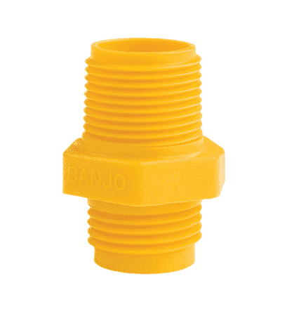 GHMT075MPT by Banjo | Garden Hose Fitting | 3/4" Male NPT x 3/4" Male GHT | 300 PSI | Yellow | Polypropylene | Pack of 10