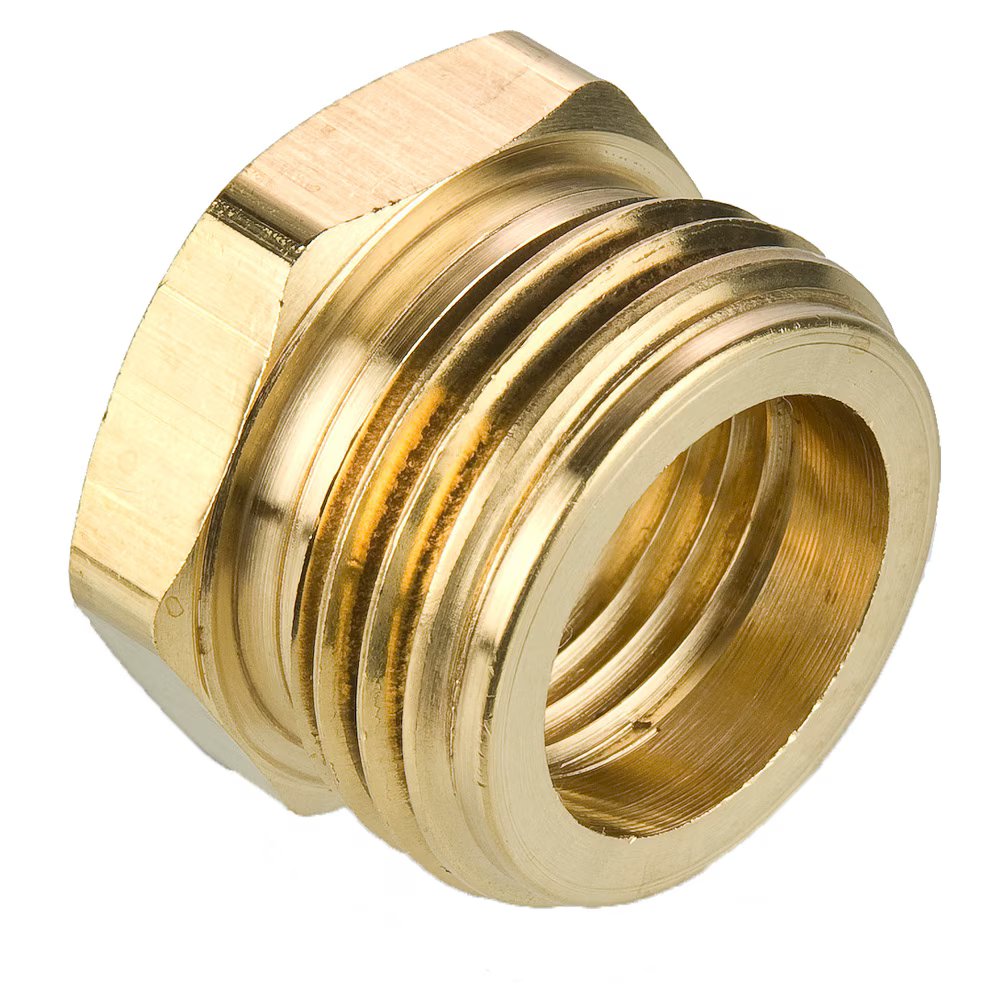 80GH-12-8 by Parker | Garden Hose Fittings | 3/4" Male Hose Thread x 1/2" Female Pipe Thread | 1-1/16" Hex | .75" Length | Straight | Brass | Pack of 25