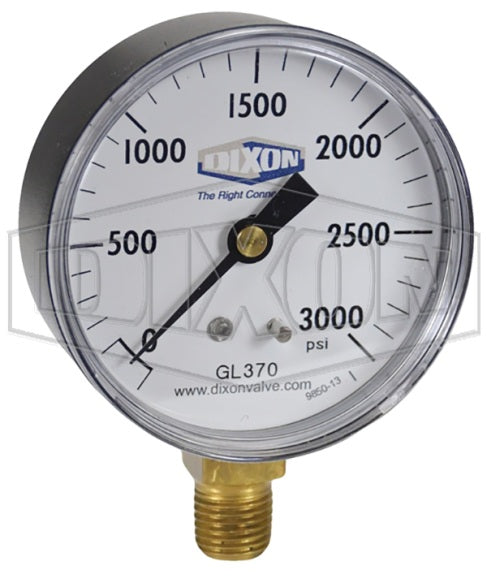 GL370 by Dixon Valve | Standard Dry Gauge | Lower Mount | 2-1/2" Face | 1/4" Lower Mount | 0-3000 PSI Range | ABS Plastic